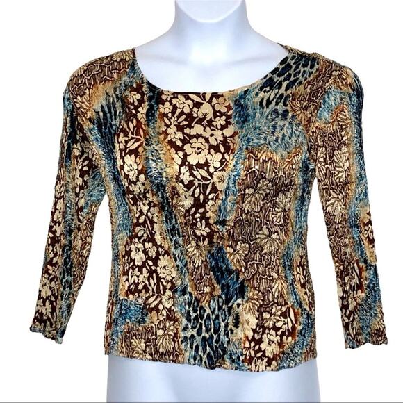 Vintage Alberto Makali Y2K Abstract Crinkle Scoop Neck Blouse Size Small - Picture 3 of 15